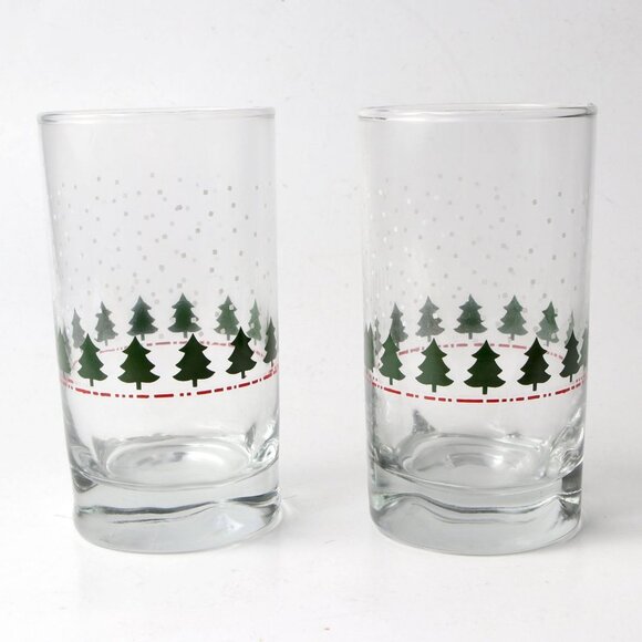 Vintage Libbey Christmas Glass Cups Highball Tumblers Tree Snowfall Pucker Base - Picture 2 of 11